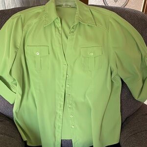 Cato Lime Green Short-Sleeve Button-Up Blouse